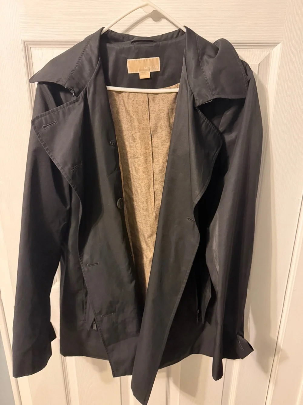 Michael Kors Black Drape Front Asymmetrical Rain Trench Coat Jacket XL